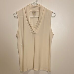 Anne Klein Draped Cowl Neck Sleeveless Top – Winter White – Size M